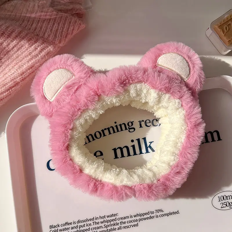 Plush Bear Ears Face Wash Headband Pink Winter 2022