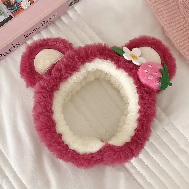 Plush Bear Ears Face Wash Headband Pink Winter 2022