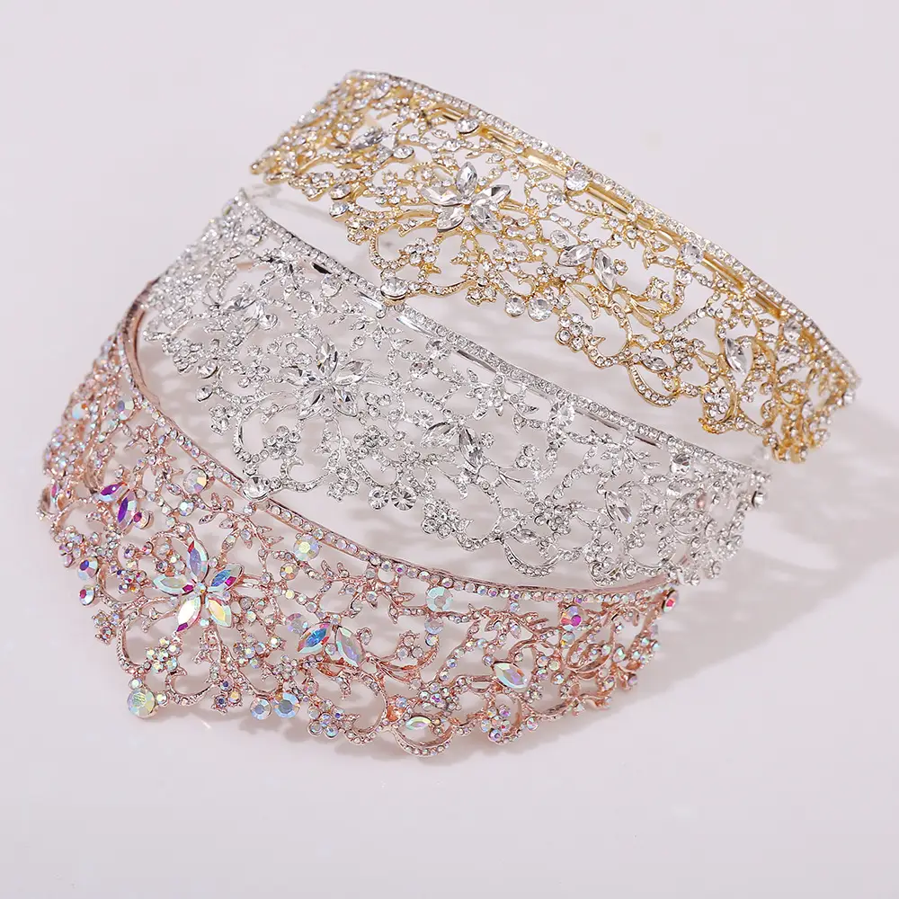 Wedding Crown with Rhinestone & Rose Gold Inlay - Image 5
