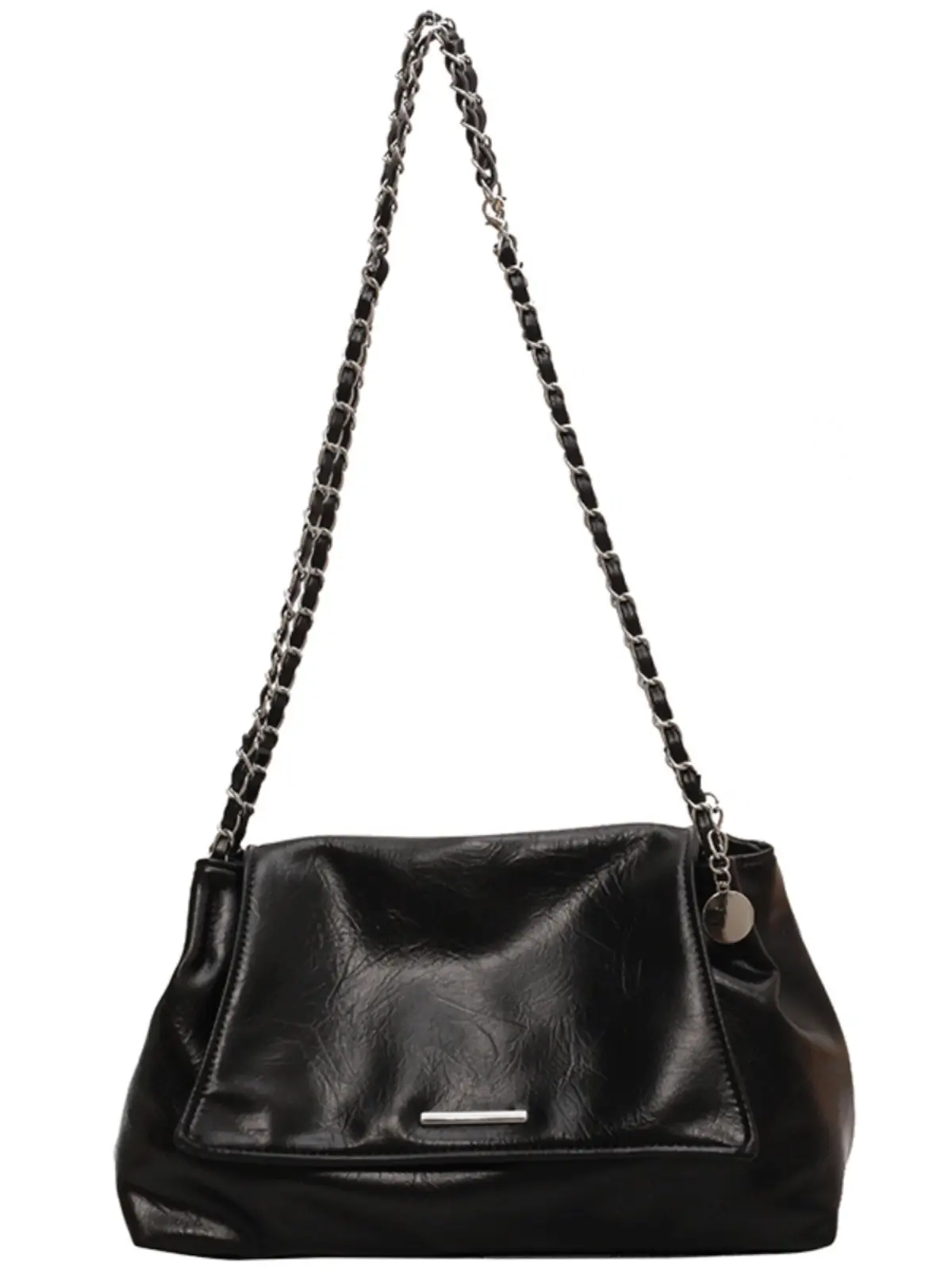 Black Textured French Niche Shoulder Bag for Women - Image 8