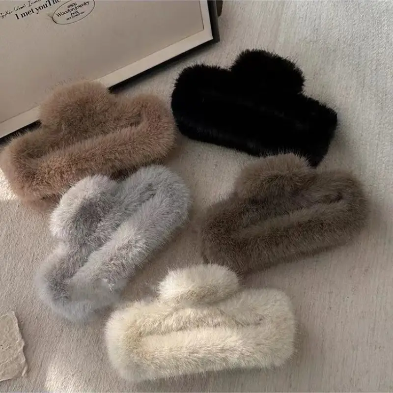 Plush Faux Fur Hairpin for Women Winter 2023 - Image 3