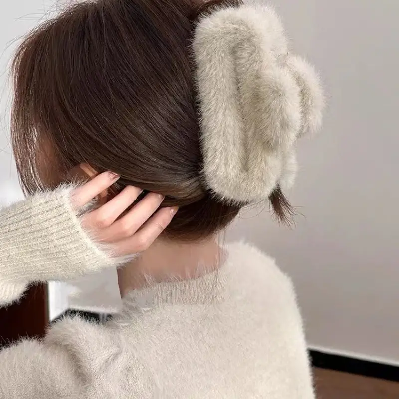 Plush Faux Fur Hairpin for Women Winter 2023 - Image 4