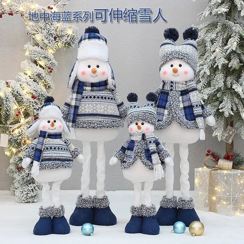 Christmas Blue Retractable Snowman Doll with Hat