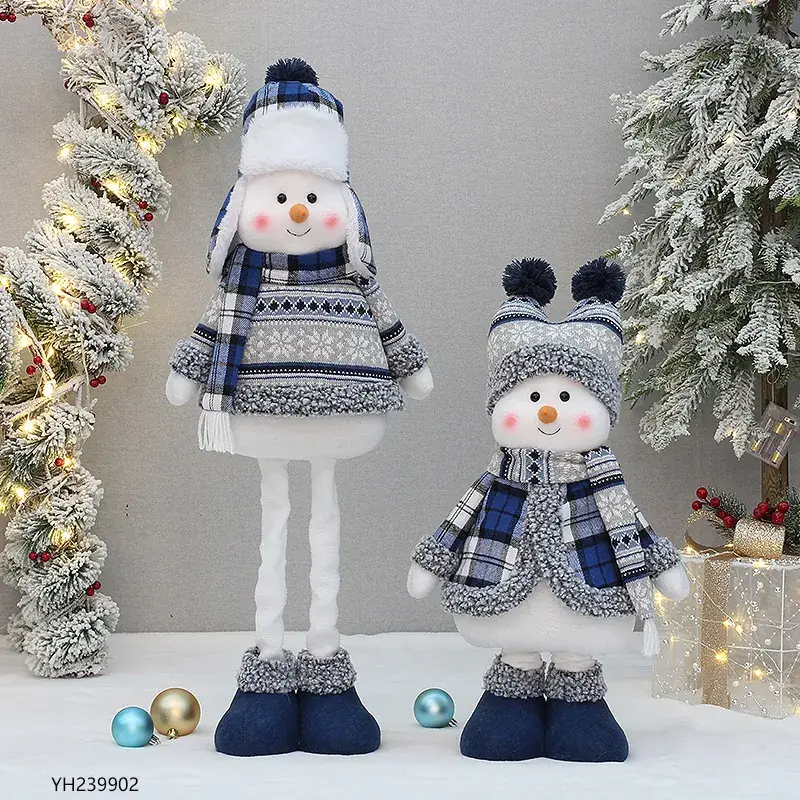 Christmas Blue Retractable Snowman Doll with Hat