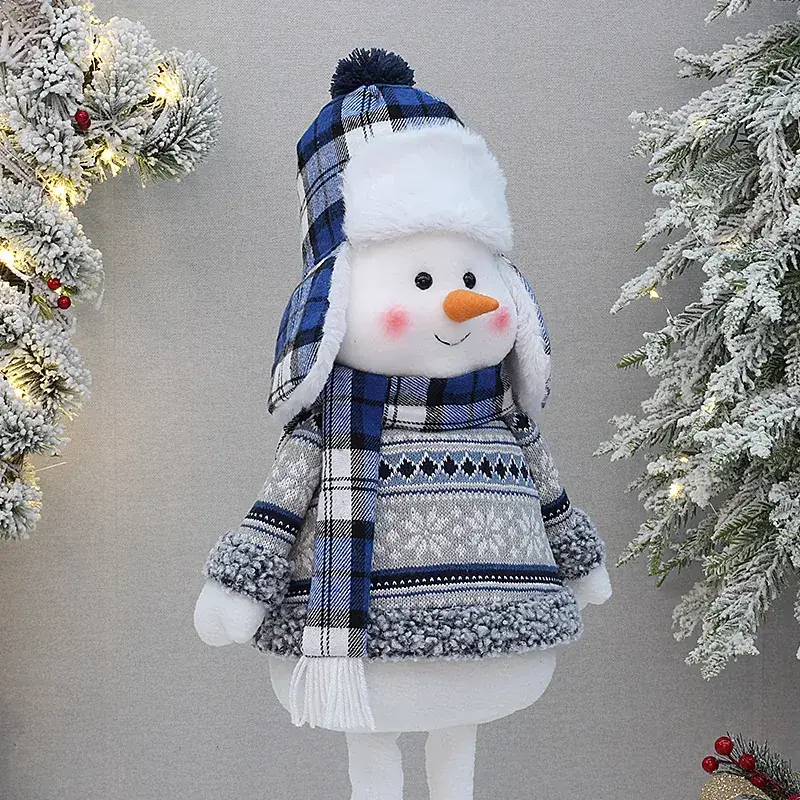 Christmas Blue Retractable Snowman Doll with Hat