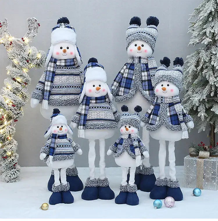 Christmas Blue Retractable Snowman Doll with Hat — feature 2