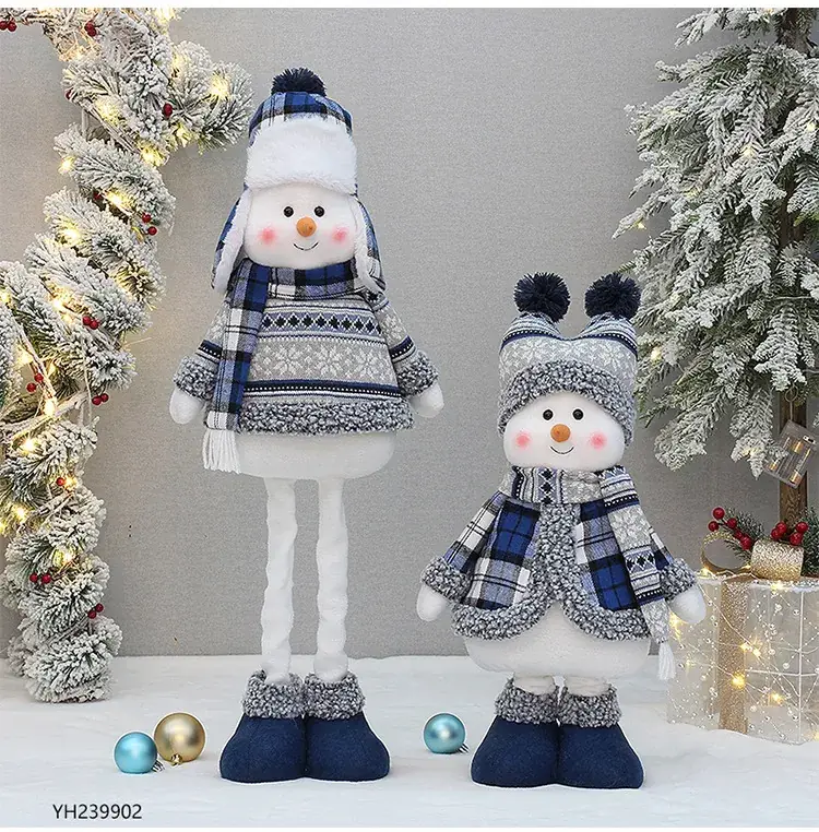 Christmas Blue Retractable Snowman Doll with Hat — feature 3