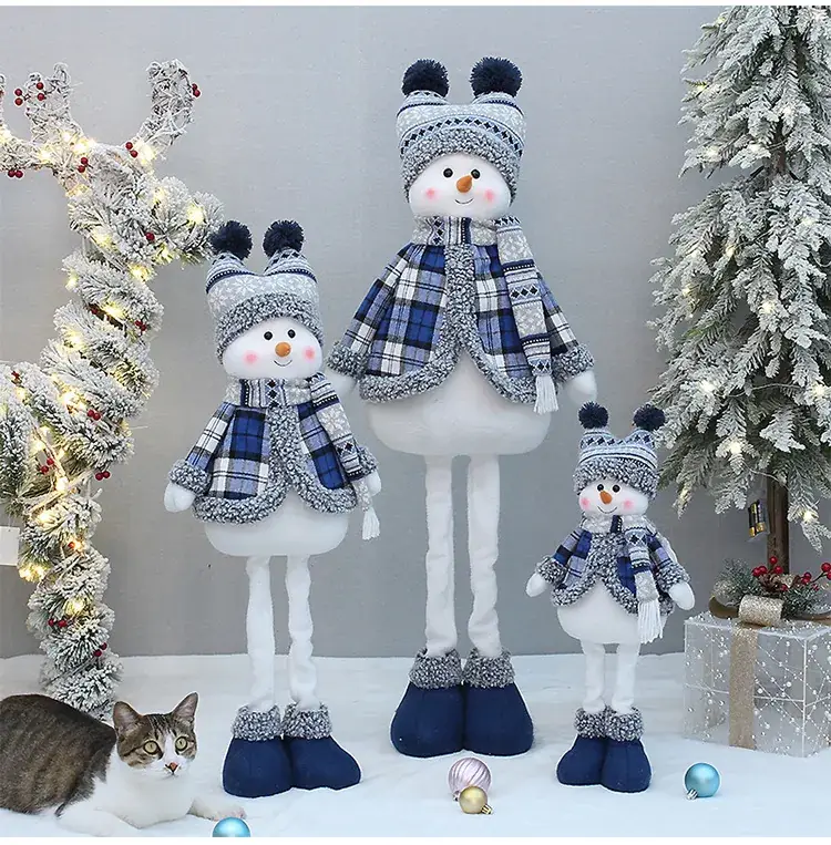 Christmas Blue Retractable Snowman Doll with Hat — feature 5