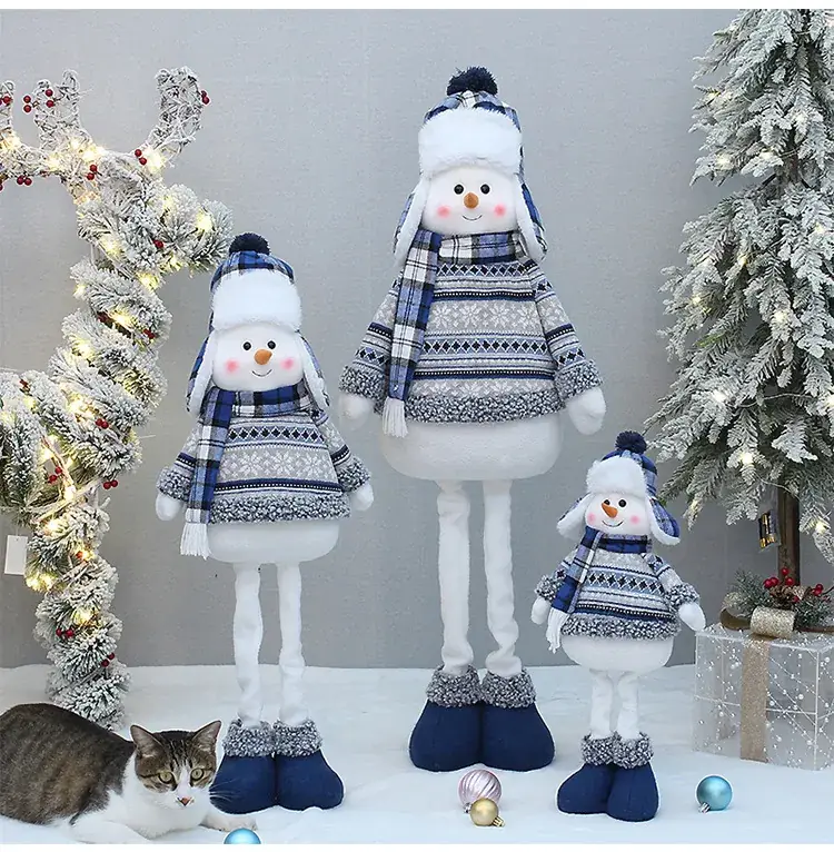 Christmas Blue Retractable Snowman Doll with Hat — feature 6