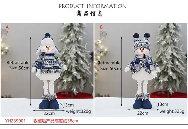 Christmas Blue Retractable Snowman Doll with Hat — feature 7