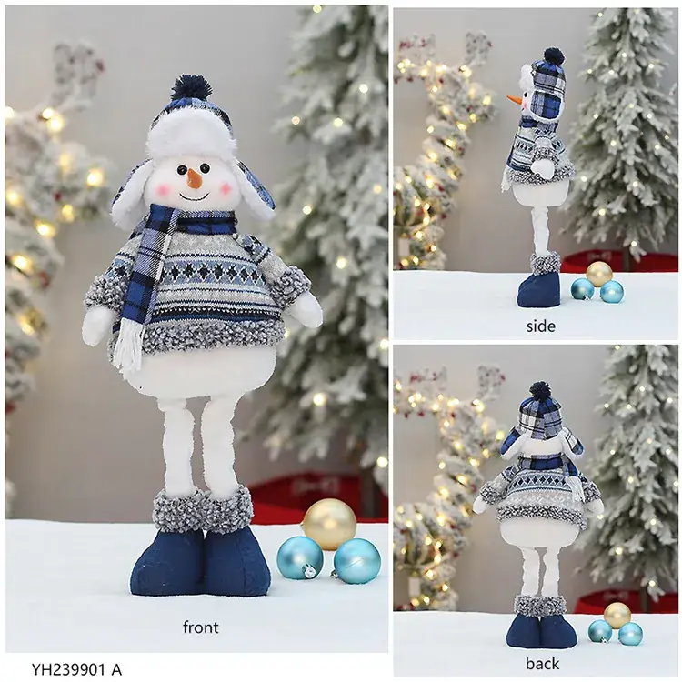 Christmas Blue Retractable Snowman Doll with Hat — feature 9