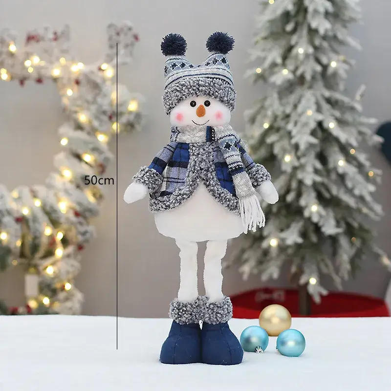 Christmas Blue Retractable Snowman Doll with Hat