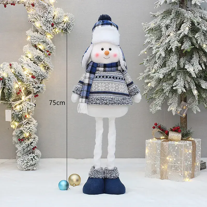Christmas Blue Retractable Snowman Doll with Hat