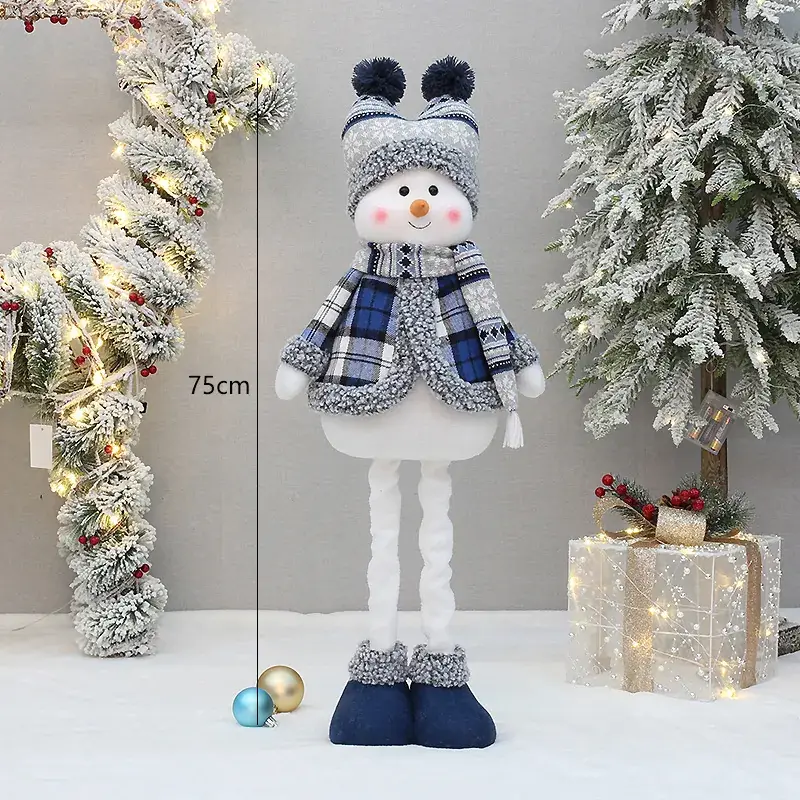 Christmas Blue Retractable Snowman Doll with Hat