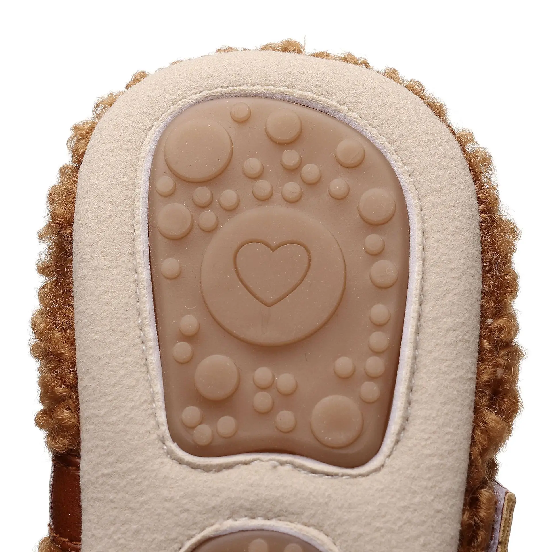 White Faux Fur Baby Slippers with Brown Strap