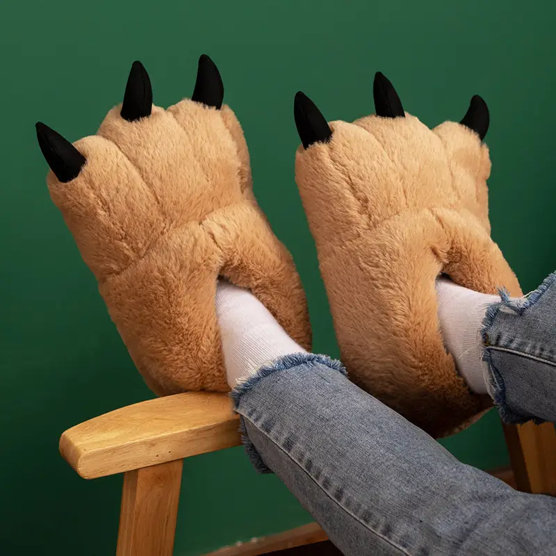 Card Tong Xiong Paw Stuffed Cotton Shoes Big Feet Winter Indoor Slippers Can Love Cat Claw Christmas Home Warm Heel Shoes - Image 4