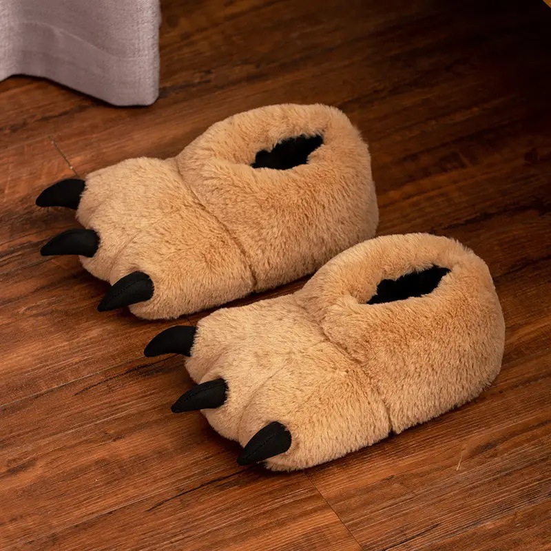 Card Tong Xiong Paw Stuffed Cotton Shoes Big Feet Winter Indoor Slippers Can Love Cat Claw Christmas Home Warm Heel Shoes - Image 2