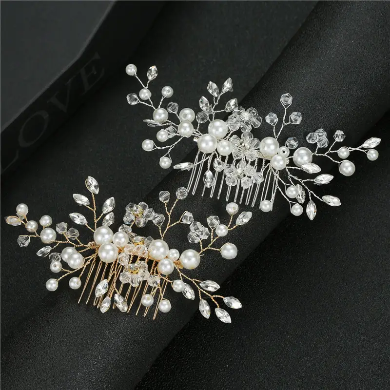 Pearl Flower Hair Combs for Bridal Wedding Crown Accessories
