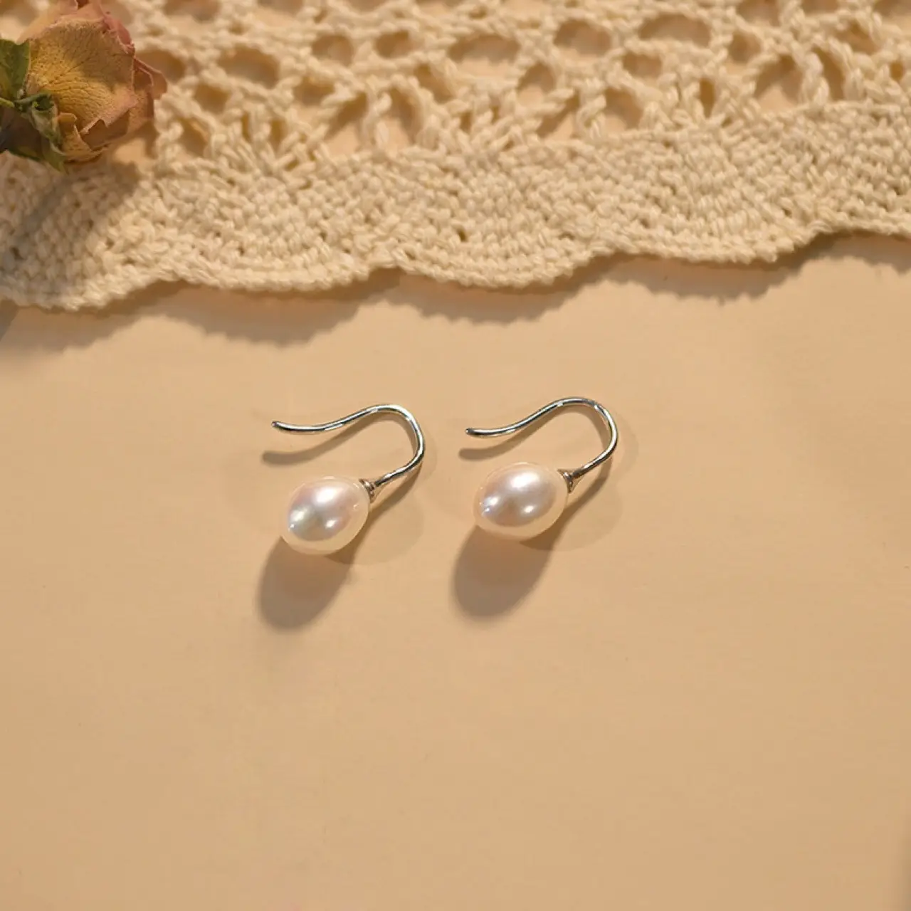 Natural Freshwater Pearl Earrings Women's S925 Silver - Image 4