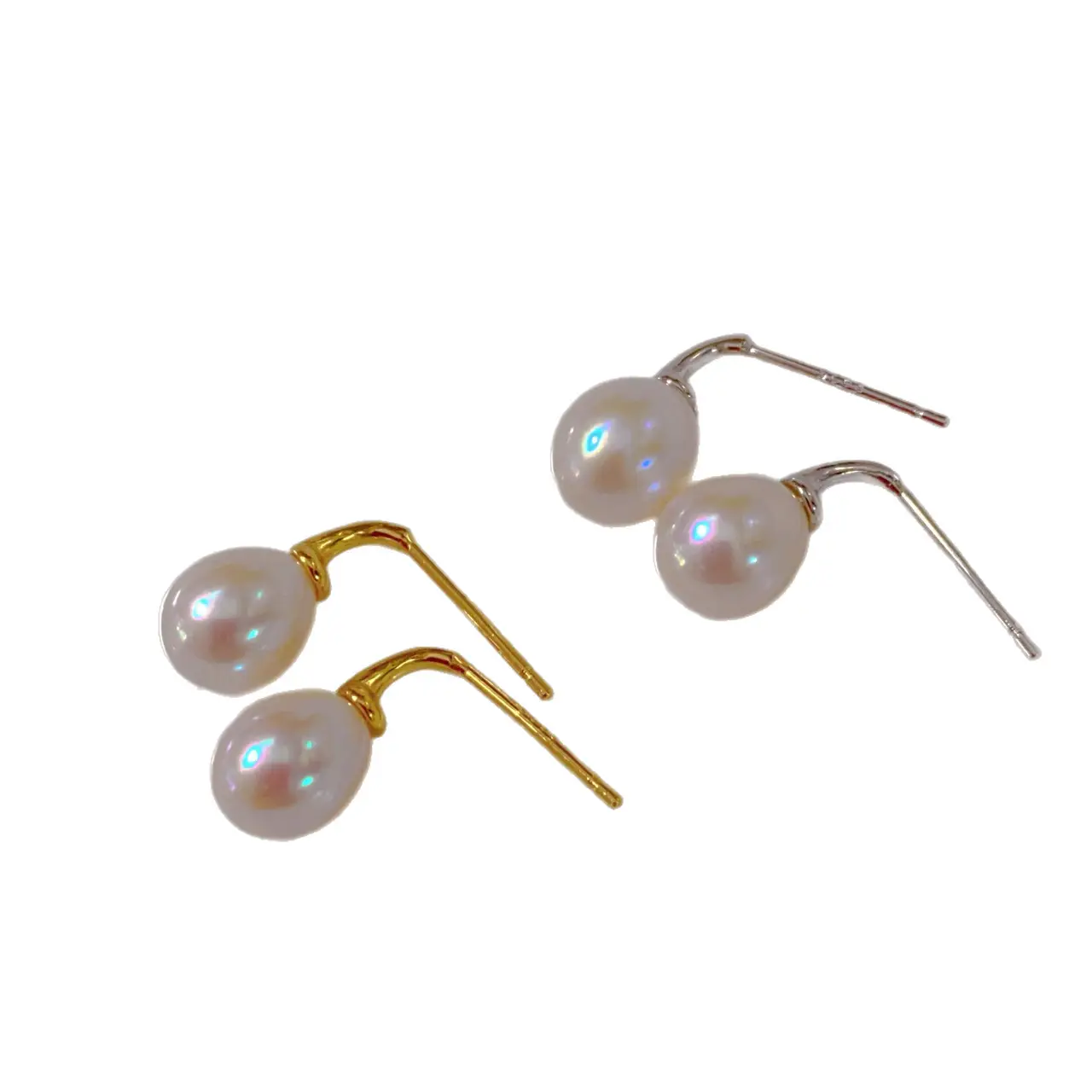 Retro Pearl Stud Earrings 925 Silver Gold Plated
