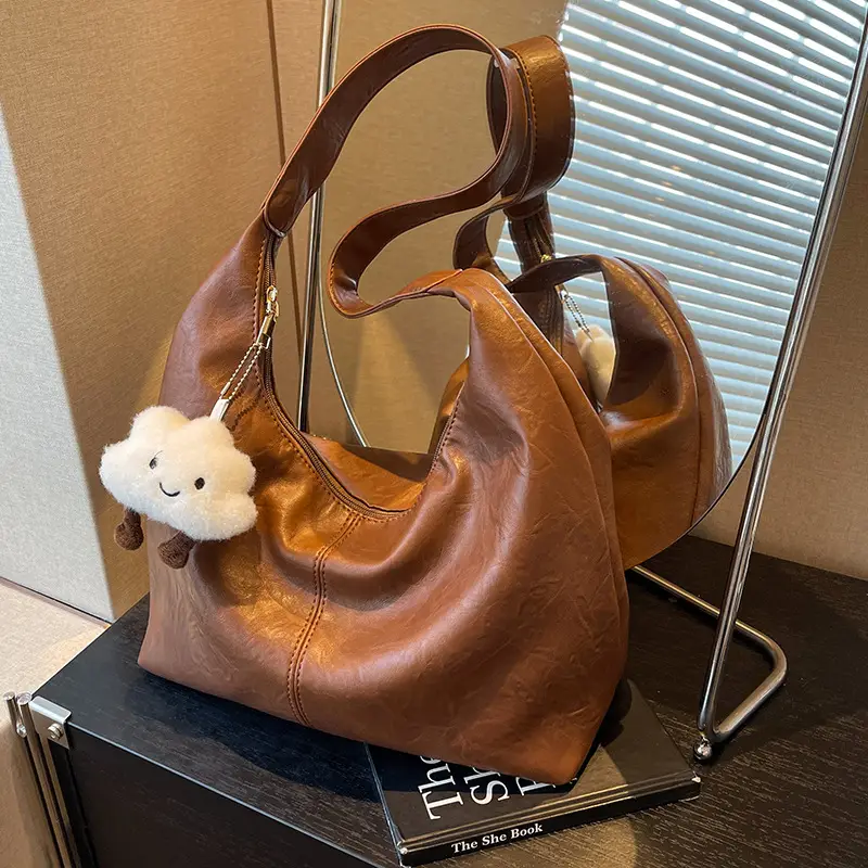 Brown One-Shoulder Bucket Bag for Women - Image 8