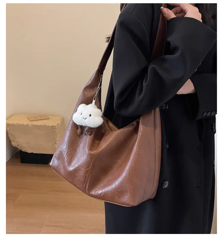 Brown One-Shoulder Bucket Bag for Women — feature 1