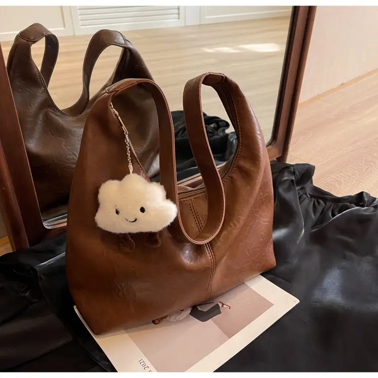 Brown One-Shoulder Bucket Bag for Women — feature 14