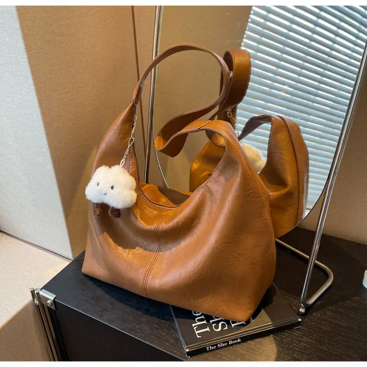 Brown One-Shoulder Bucket Bag for Women — feature 15