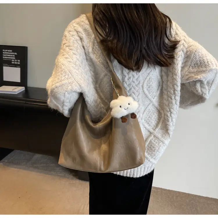 Brown One-Shoulder Bucket Bag for Women — feature 18