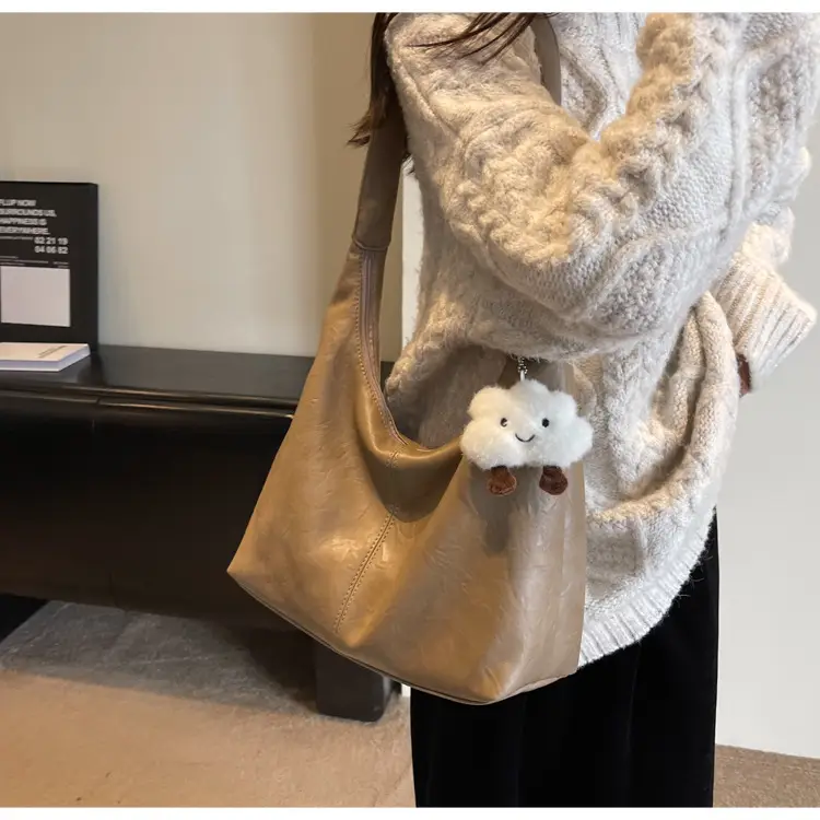 Brown One-Shoulder Bucket Bag for Women — feature 19