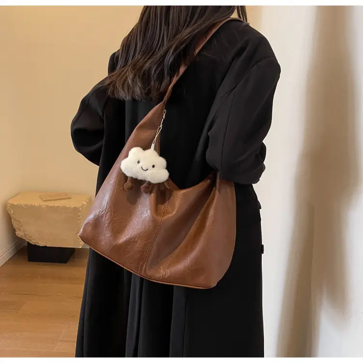 Brown One-Shoulder Bucket Bag for Women — feature 23