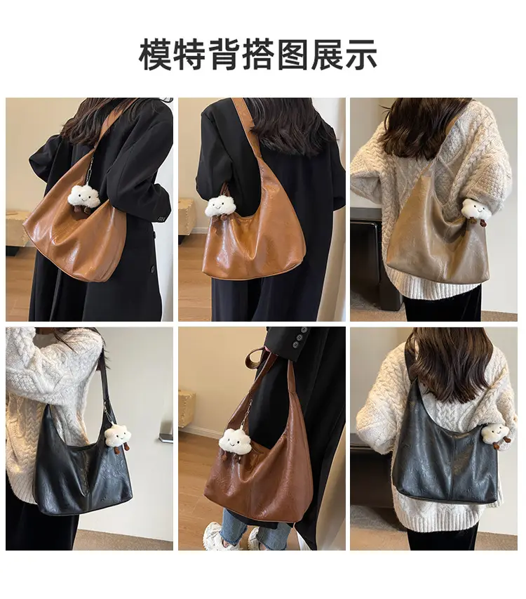Brown One-Shoulder Bucket Bag for Women — feature 3