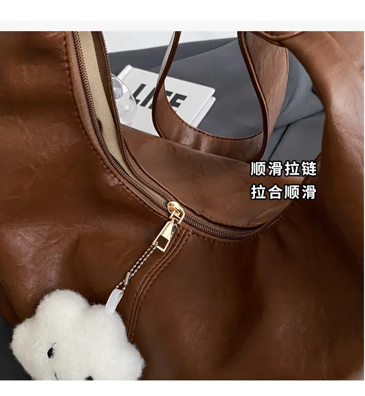 Brown One-Shoulder Bucket Bag for Women — feature 4