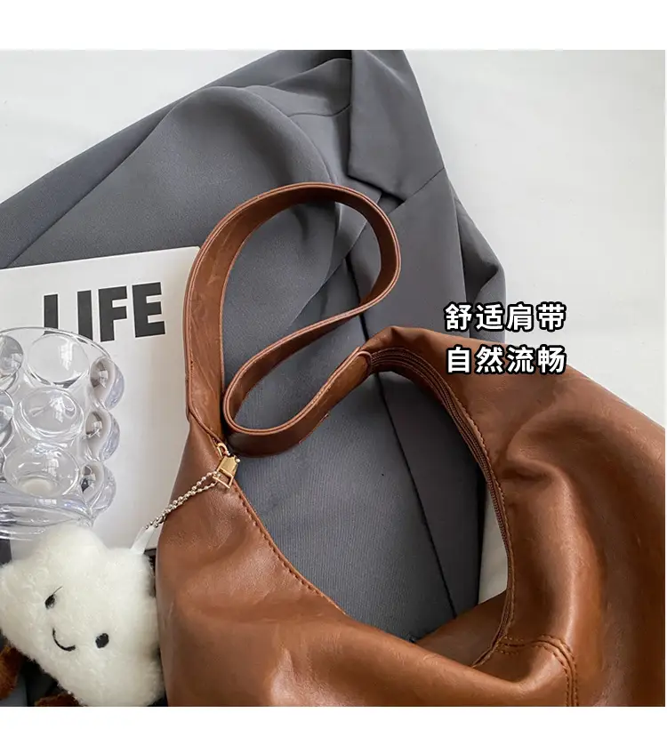 Brown One-Shoulder Bucket Bag for Women — feature 7