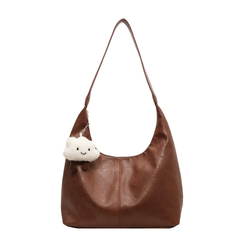 Brown One-Shoulder Bucket Bag for Women - Image 2