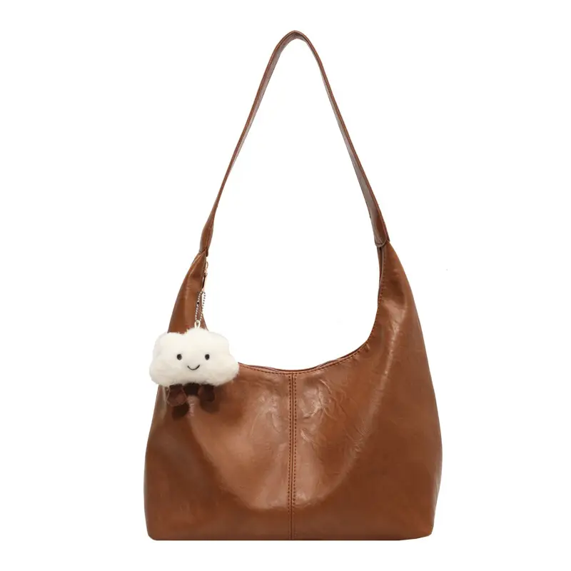 Brown One-Shoulder Bucket Bag for Women - Image 3