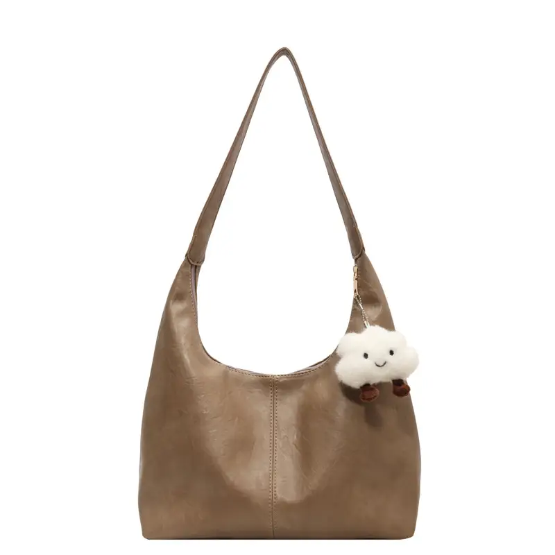 Brown One-Shoulder Bucket Bag for Women - Image 4