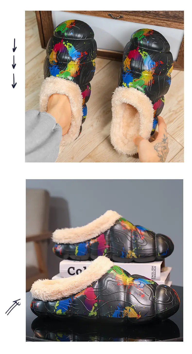 Drooping feeling fleece-lined warm cotton-padded shoes men's cotton-padded slippers women's autumn and winter indoor couple's woolen slippers men's fashion cross-border — feature 11