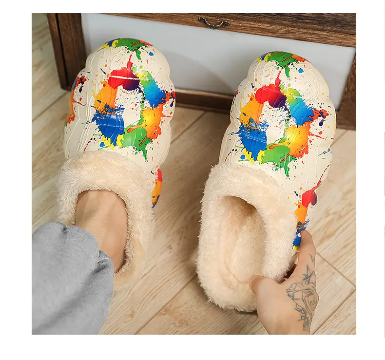 Drooping feeling fleece-lined warm cotton-padded shoes men's cotton-padded slippers women's autumn and winter indoor couple's woolen slippers men's fashion cross-border — feature 13