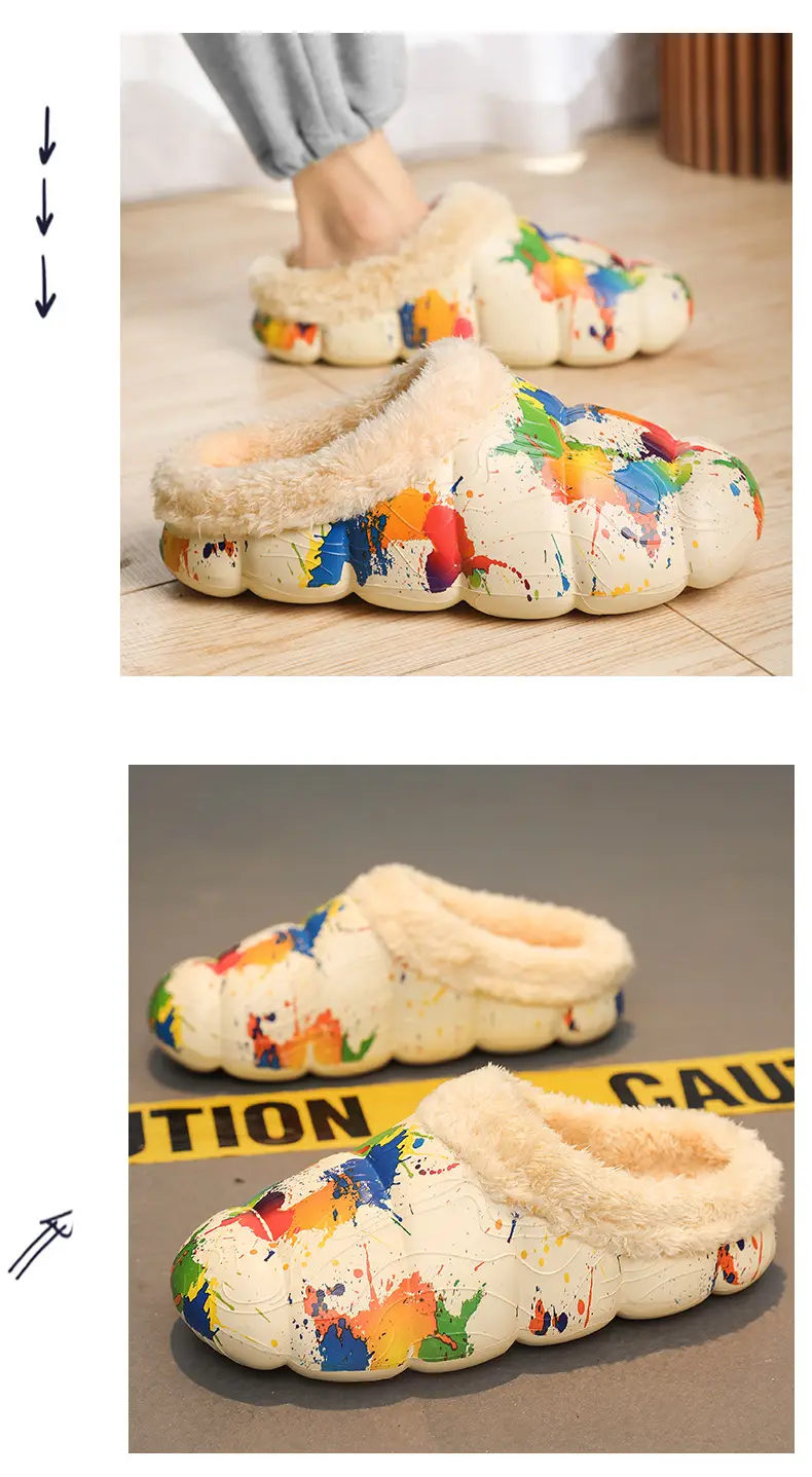 Drooping feeling fleece-lined warm cotton-padded shoes men's cotton-padded slippers women's autumn and winter indoor couple's woolen slippers men's fashion cross-border — feature 14