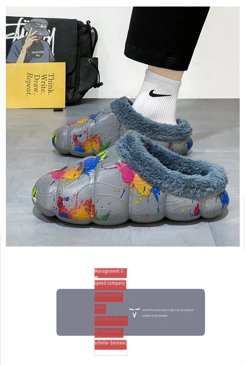 Drooping feeling fleece-lined warm cotton-padded shoes men's cotton-padded slippers women's autumn and winter indoor couple's woolen slippers men's fashion cross-border — feature 15