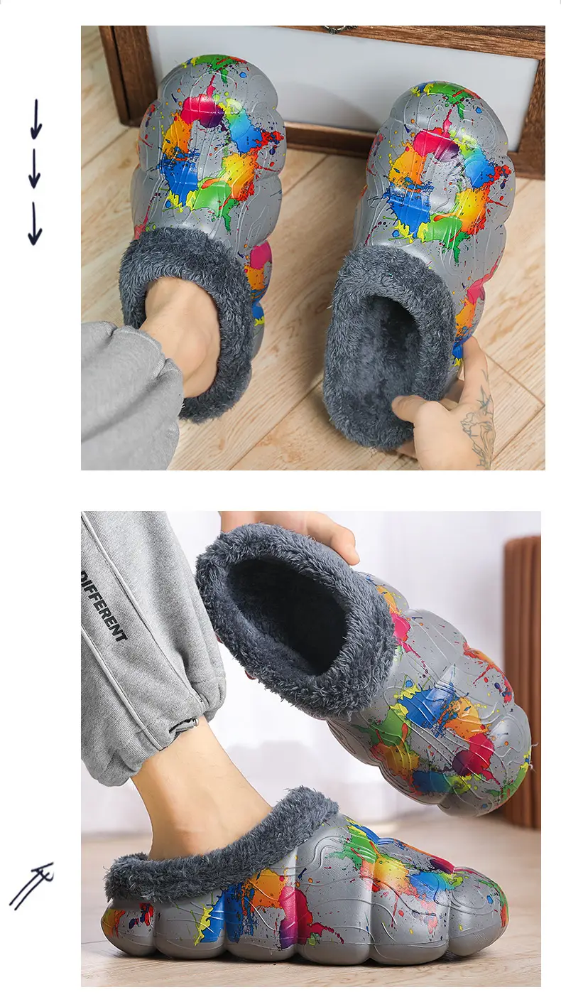 Drooping feeling fleece-lined warm cotton-padded shoes men's cotton-padded slippers women's autumn and winter indoor couple's woolen slippers men's fashion cross-border — feature 16