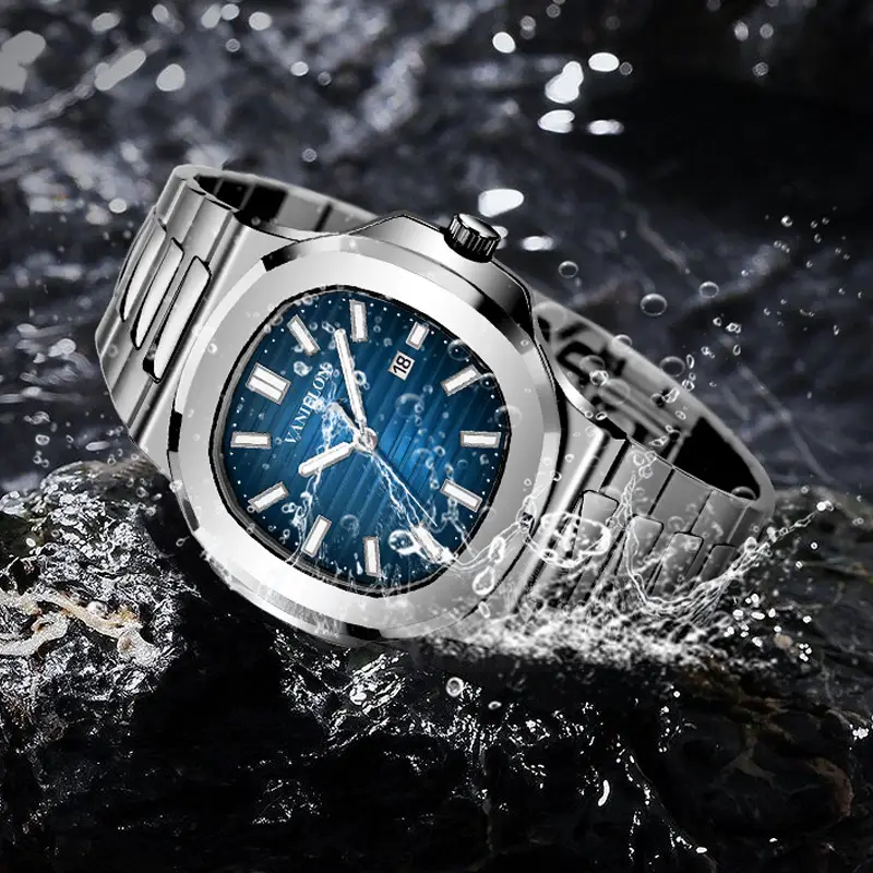 Men's Tourbillon Waterproof Watch Silver Blue Dial - Image 5