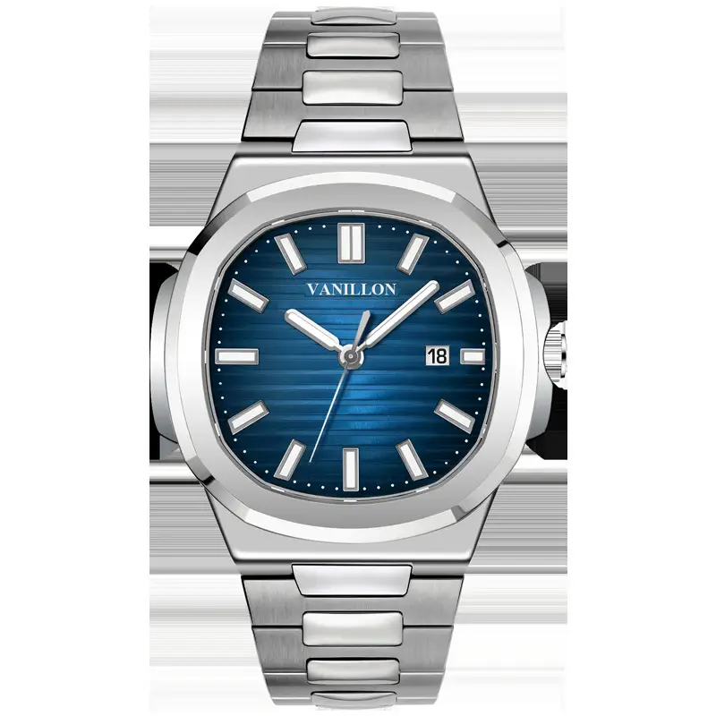 Men's Tourbillon Waterproof Watch Silver Blue Dial - Image 7