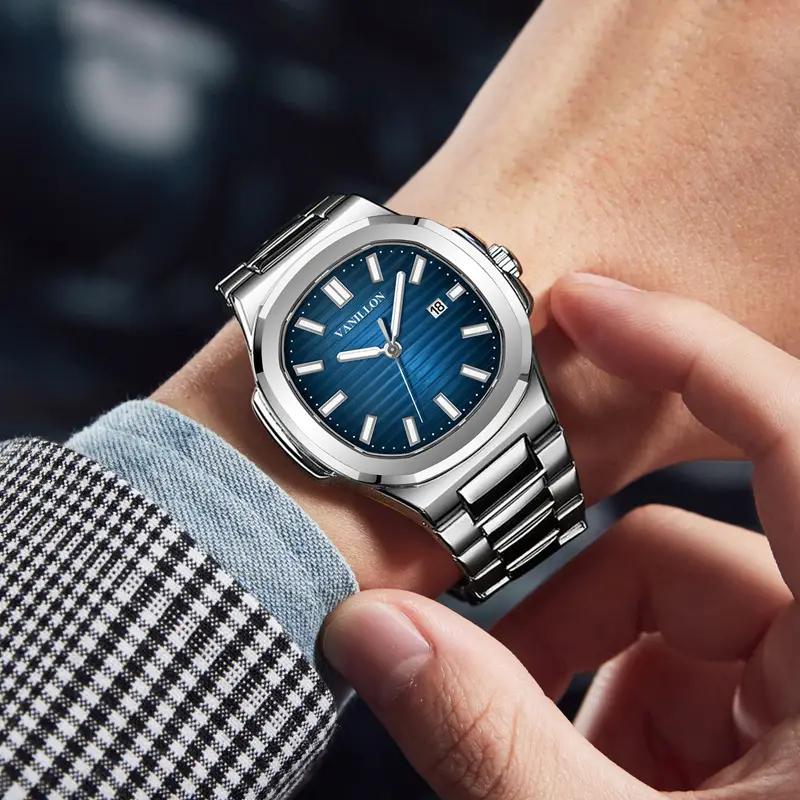 Men's Tourbillon Waterproof Watch Silver Blue Dial - Image 8
