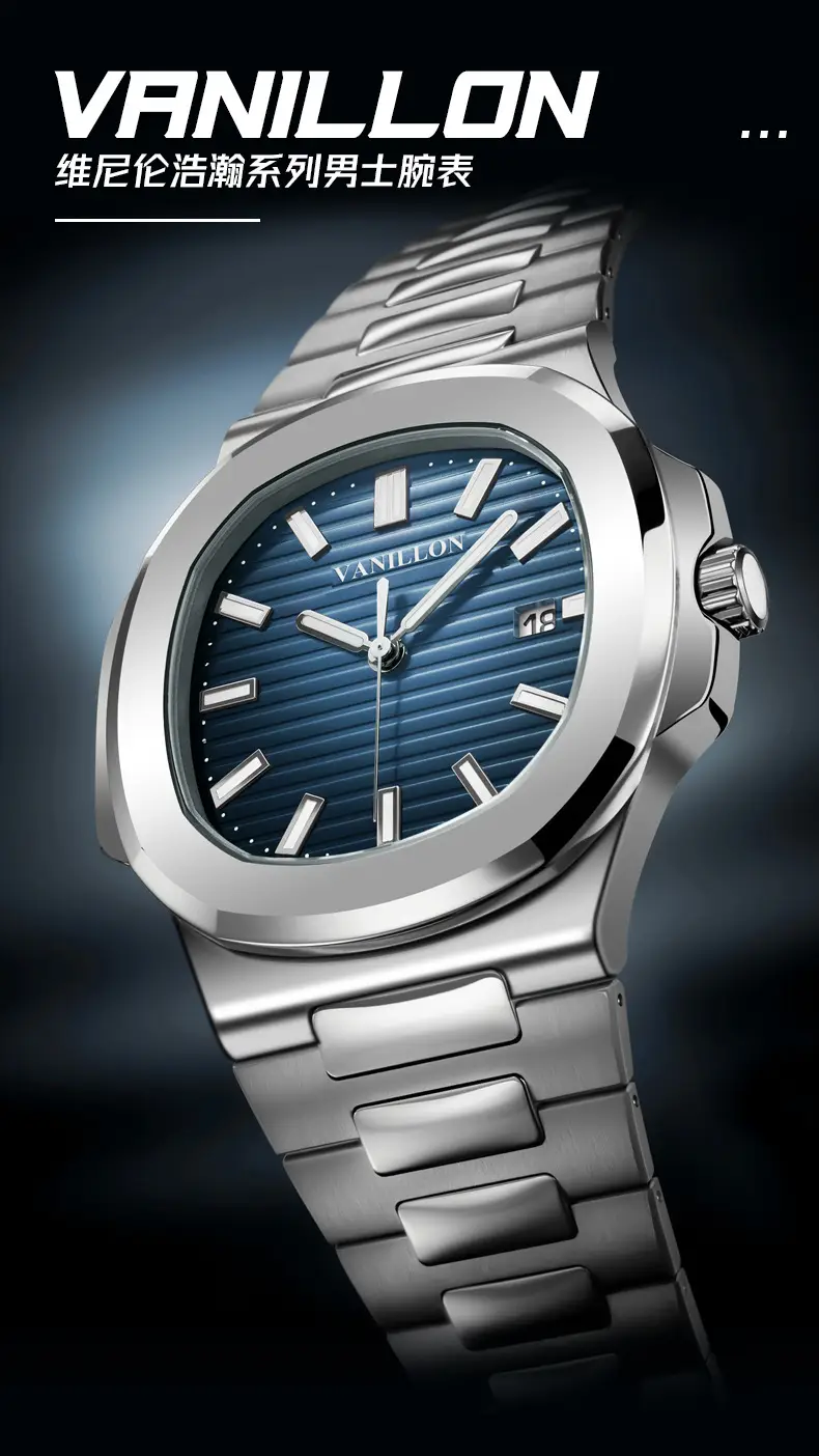 Men's Tourbillon Waterproof Watch Silver Blue Dial — feature 1