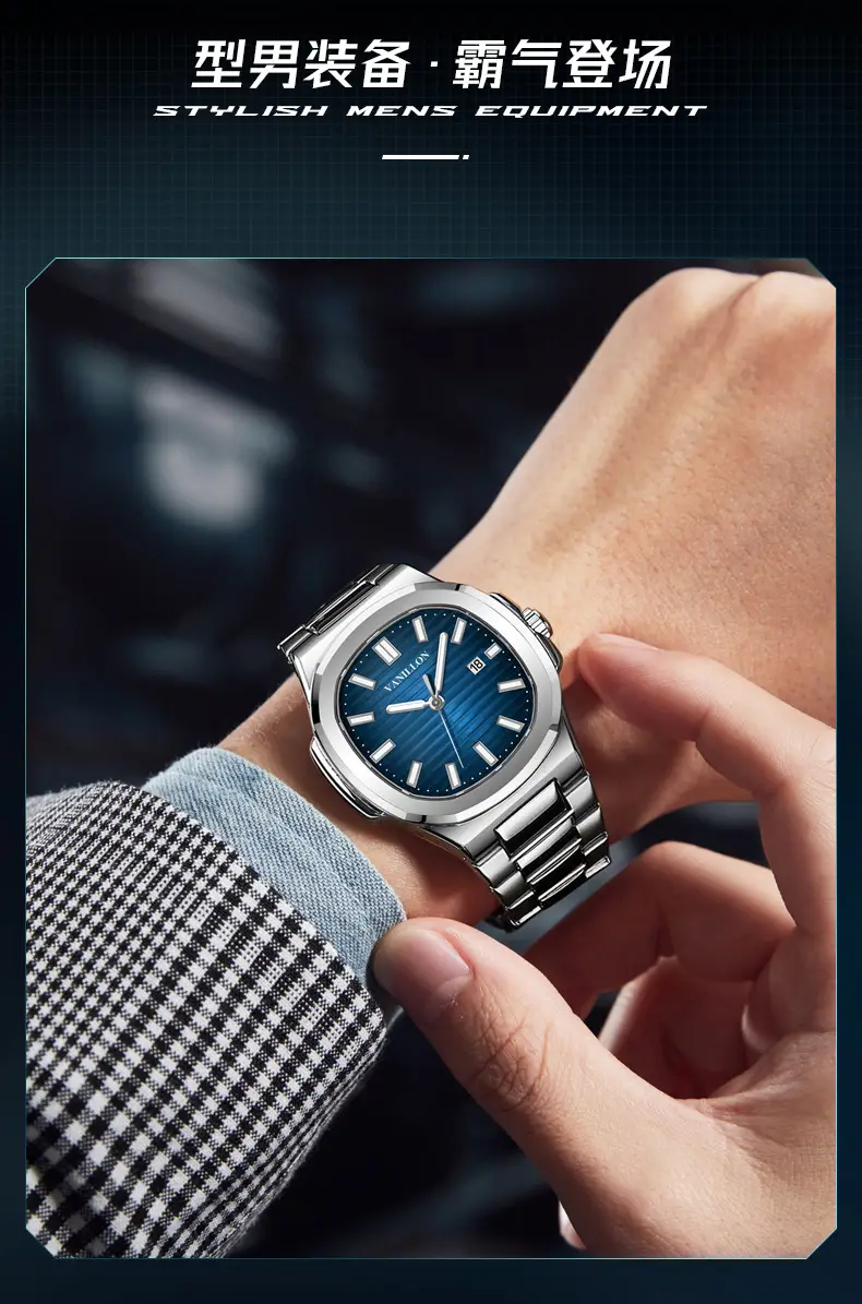 Men's Tourbillon Waterproof Watch Silver Blue Dial — feature 2
