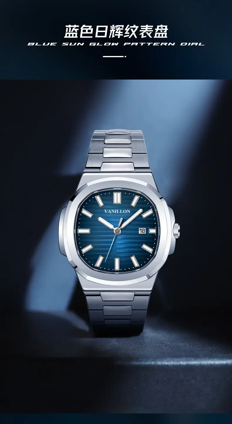 Men's Tourbillon Waterproof Watch Silver Blue Dial — feature 3