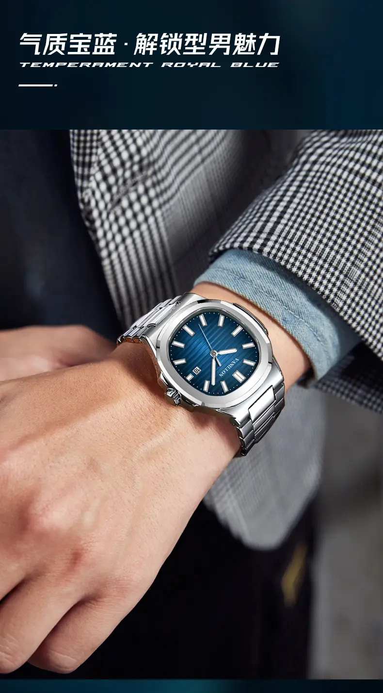 Men's Tourbillon Waterproof Watch Silver Blue Dial — feature 4