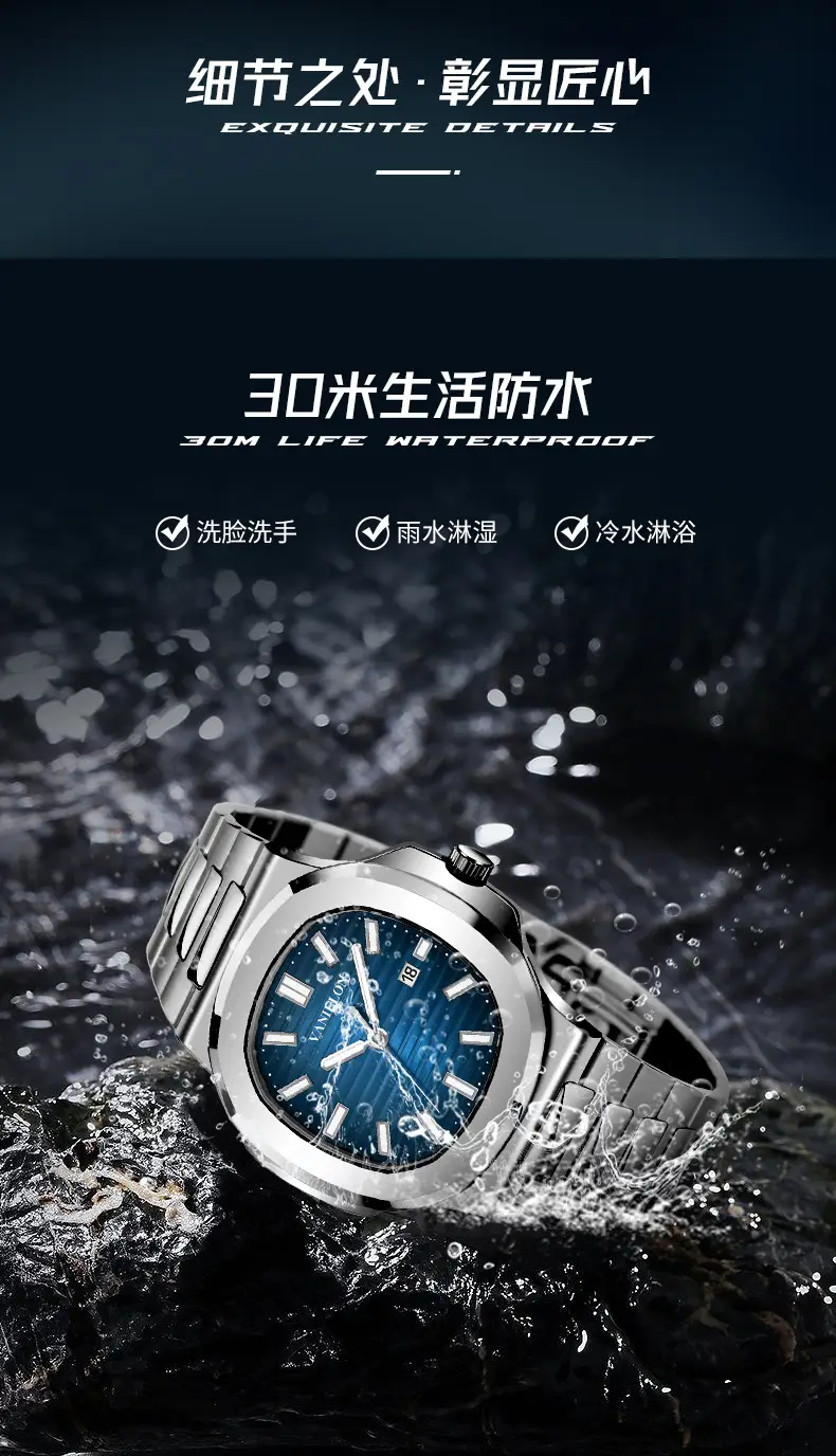 Men's Tourbillon Waterproof Watch Silver Blue Dial — feature 9